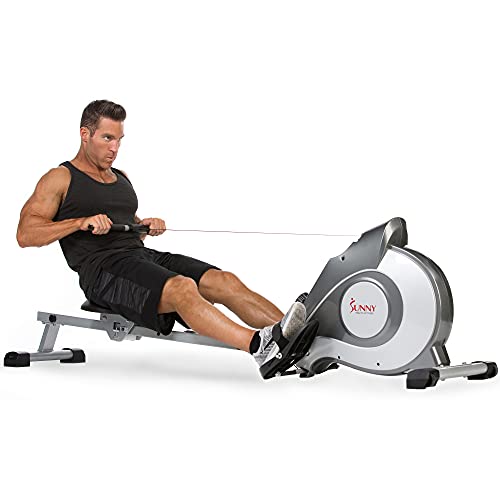 Sunny Health & Fitness Magnetic Rowing Machine Rower with LCD Monitor & Extended Slide Rail – SF-RW5515