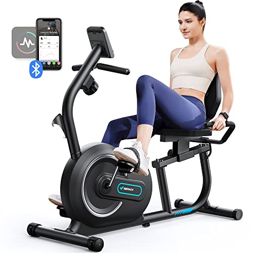 MERACH Recumbent Exercise Bike for Home with Smart Bluetooth and Exclusive App Connectivity, LCD, Heart Rate Handle, S08 Magnetic Recumbent Bikes, Black