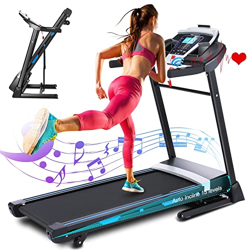 ANCHEER Treadmils, Treadmill for Home with Auto Incline 0-15 Level APP & Bluetooth Audio Speakers, 300LBS Capacity Treadmills for Home Walking Running Machine for Home/Gym Cardio Use