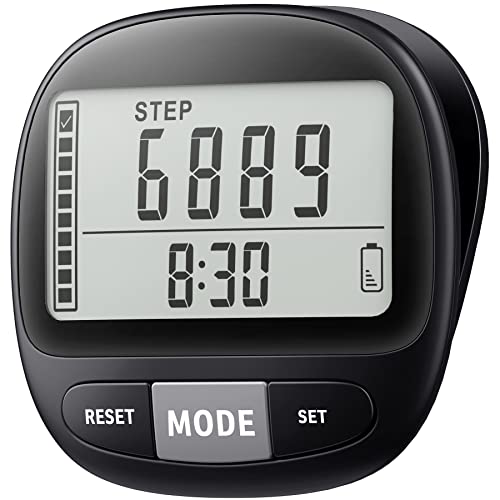 3D Pedometer for Walking with Clip and Strap, Walking Distance Miles, Calorie Counter, 7 Days Memory, Daily Target Monitor, Activity Time. Accurate Step Counter for Men Women & Kids Seniors