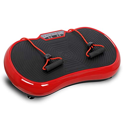 SUPER DEAL Pro Vibration Plate Exercise Machine – Whole Body Workout Vibration Fitness Platform Fit Massage Workout Trainer w/Loop Bands + Bluetooth + Remote, 99 Levels (Red)