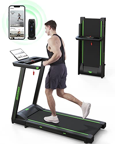 SSPHPPLIE Folding Treadmill with APP & Smart Band, Portable Treadmill Foldable with 300 lb Capacity, 3 HP Compact Treadmill for Small Space