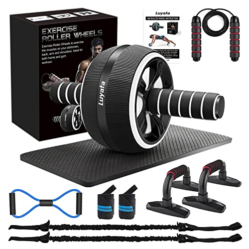 Ab Roller Wheel, 10-In-1 Ab Exercise Wheels Kit with Resistance Bands, Knee Mat, Jump Rope, Push-Up Bar – Home Gym Equipment for Men Women Core Strength & Abdominal Exercise