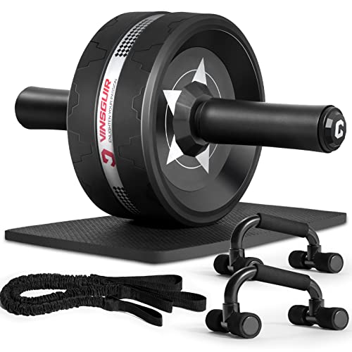Vinsguir Ab Roller Wheel Kit – Ab Workout Equipment with Push Up Bars, Resistance Bands, Knee Mat, Home Gym Fitness Equipment for Core Strength Training, Abdominal Roller Machine with Gym Accessories for Men & Women