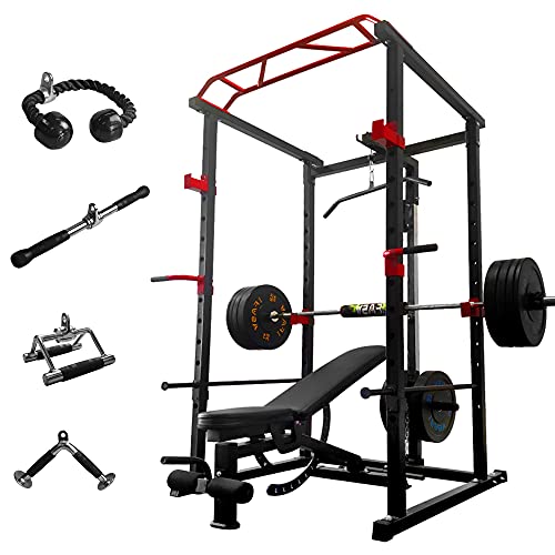 IFAST Power Cage with LAT Pulldown 1000 LBs Capacity Power Rack Weight Cage for Men Women Strength Training Powerlifting Home Gym Equipment (200LBs Home Gym Set)