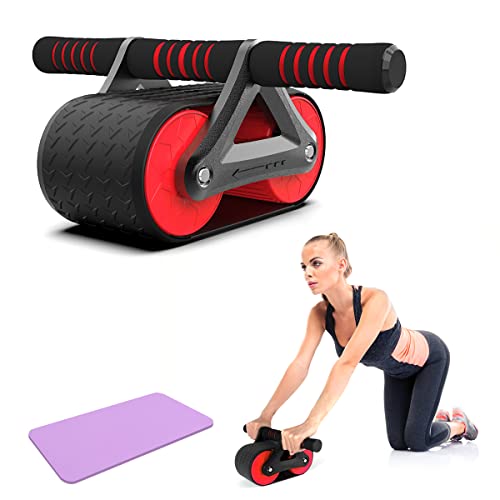 Automatic Rebound Abdominal Wheel, Double Round Ab Roller Wheel Exercise Equipment, Domestic Abdominal Exerciser, Ab Roller for Abs Workout, Beginners and Advanced Abdominal Core Strength Training (Red)