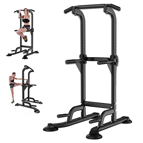 Power Tower Adjustable Height Pull Up & Dip Station Multi-Function Home Strength Training Fitness Workout Station for Home Gym (A)
