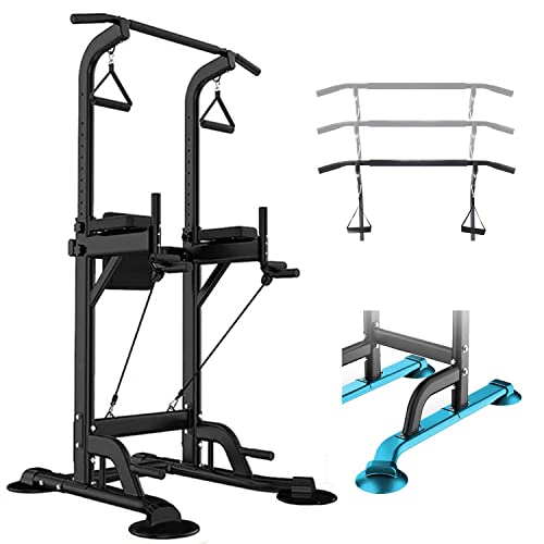 Power Tower Dip Station, Pull Up Bar Stand, Pull Up Workout Dip Station, Pull Up Tower Bar, Adjustable Multi-Function Strength Training Fitness Equipment for Home Gym, Black