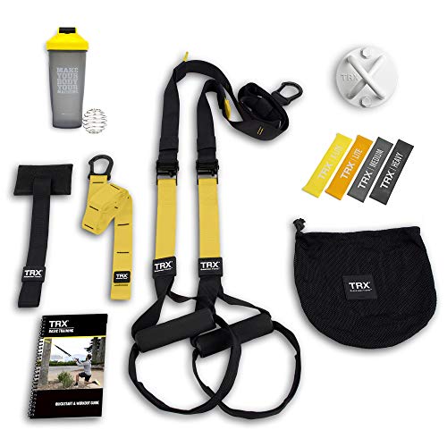 TRX All-in-One Suspension Trainer Bundle – Seasoned Gym Enthusiast, Includes Training Club Access, XMount Wall Anchor, 4 Exercise Bands & Shaker Bottle