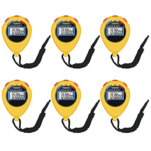 6 Pack Multi-Function Electronic Digital Sport Stopwatch Timer, Large Display with Date Time and Alarm Function,Suitable for Sports Coaches Fitness Coaches and Referees (Yellow)