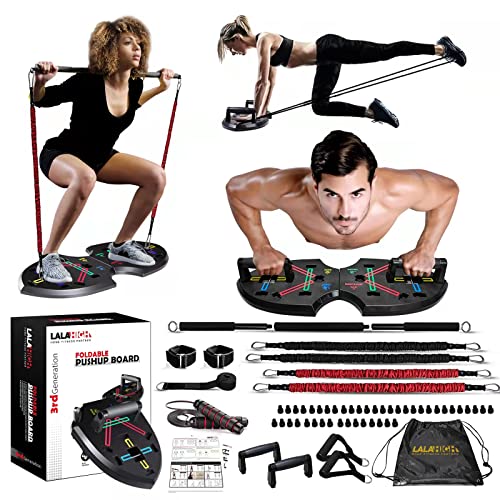 Ultimate Push Up board, Portable at Home Gym, Strength Training equipment for Men, Home Workout Equipment with 15 Gym Accessories, Foldable Pushup bar with Resistance band, Pilates Bar, Jump rope