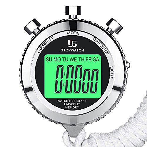 LAOPAO Stopwatch Metal Stopwatch Timer with Backlit 1/100th Second Precision 2 Lap Memory Digital Stop Watch for Coaches
