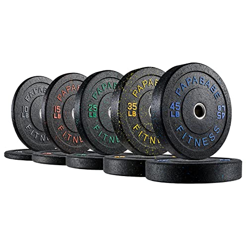 papababe Bumper Plates, High-Bounce Olympic Weight Plates with Colored Fleck-Rubber Weights Plates for Weight Lifting and Strength Training (260 lb set)