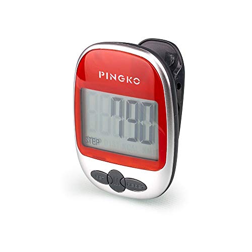 PINGKO Best Pedometer for Walking Accurately Track Steps Multi-Function Portable Sport Pedometers Step/Distance/Calories/Counter – Red