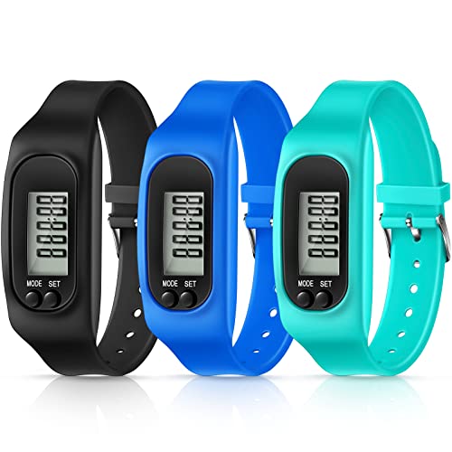 Silicone Fitness Tracker Watch 3 Pcs Walking Running Pedometer Calorie Burning and Step Counting Bracelet Steps Pedometer Watch for Walking Men Women Kids (Mint Green, Sky Blue, Black)