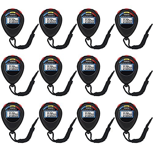 12 Pack Multi-Function Electronic Digital Sport Stopwatch Timer, Large Display with Date Time and Alarm Function,Suitable for Sports Coaches Fitness Coaches and Referees（Black）