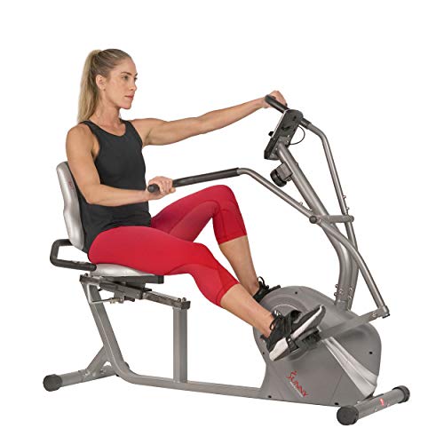 Sunny Health & Fitness Cross Trainer Magnetic Recumbent Bike with Arm Exercisers – SF-RB4936, Silver