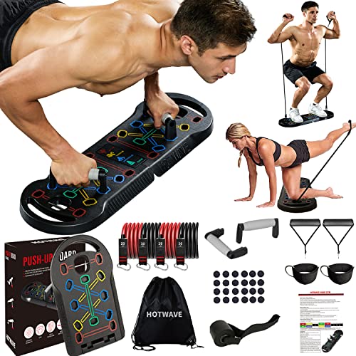 Hotwave 20 in 1 Push Up Board with Resistance Bands, Push Up Bar Fitness,Pushups Handle For Floor.Portable Home Gym Workout Equipment for Men and Women,Patent Pending.