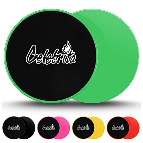 Celebrita Pair of Gliding Discs Core Sliders Ab, Back, Hip, and Leg Exercise Gear for Gym, Home, Yoga, Pilates | Strengthen Abdomen, Burn Fat, Improve Balance (Electric Green)