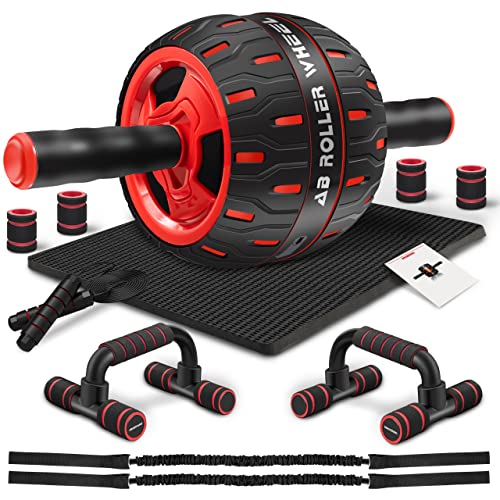 11 in 1 Ab Roller Wheel Kit, Automatic Rebound Abdominal Wheel Workout Equipment, 5.31in wider Ab Roller with Resistance Band Push Up Bar Jump Rope and Knee Mat, Ab Exercise Wheel for Home Gym Fitness