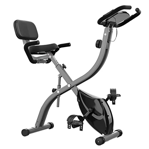 RIF6 Foldable Magnetic Exercise Bike with 16 Resistance Levels — with Padded Saddle, Safety Straps, and Stable Backrest — with LCD Monitor, Performance Tracker, and Multiple Exercise Modes