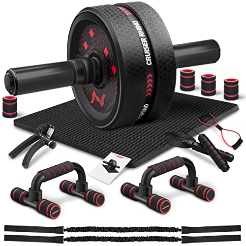 Ab workout equipment, 13-in-1 Ab Roller Wheel Kit, Ab Machine with Resistance Bands, Push Up Bar, Jump Rope, Grip Strength Trainer, Pulling Rope, Ab Mat, Perfect for Home & Gym Fitness Equipment