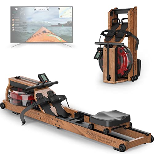 JOROTO Water Rowing Machine for Home Use, Oak Wood Foldable Rower Machine 330lbs Weight Capacity with Bluetooth Monitor, Tablet Holder, Heart Rate Belt
