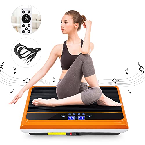 Natini Vibration Plate Exercise Machine Whole Body Vibration Platform Machine with Loop Resistance Bands for Home Fitness Training Equipment & Weight Loss (Orange)
