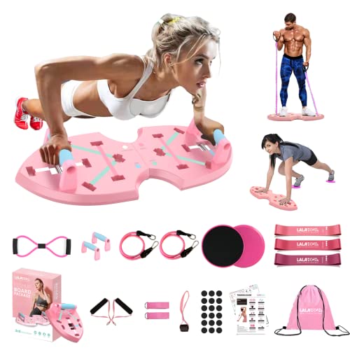 LALAHIGH Home Gym Equipment, Upgraded Push Up Board, 32 in 1 Home Workout Set with Foldable Push Up Bar, Resistance Bands, Core Sliders for Body Toning & Strength Training – Premium Pink Edition