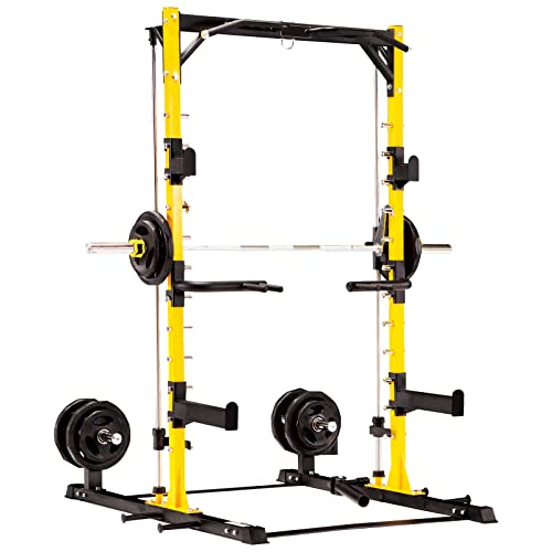 Altas Strength Squat Rack Power Cage Function Half Smith Workout Light Commercial Home Gym Fitness Equipment Tower Weight Lifting Machine Upper Body Strength Training 3035