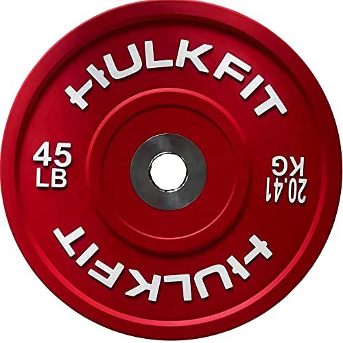 HulkFit Sport Series Olympic 2-Inch Rubber Bumper Plate with Steel Hub for Strength Training, Weightlifting and Crossfit, Single (45 Pounds)