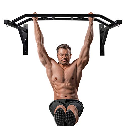 BESTHLS Wall Mounted Pull Up Bar Multi-Grip Chin Up Bar Strength Training Pull-up Bars with Hanger Rings for Punching Bags, Power Ropes for Home Gym