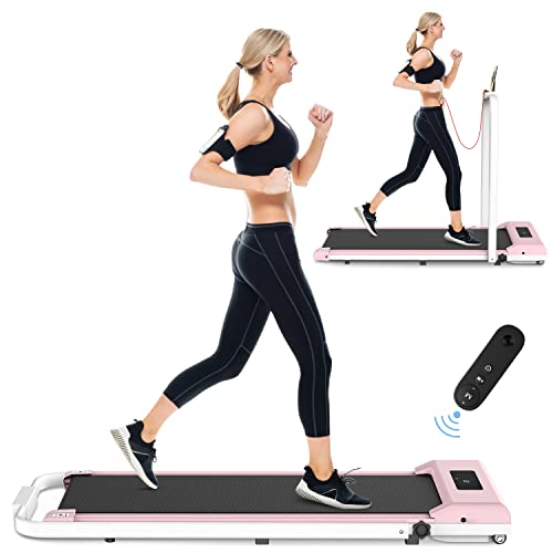 Walking Pad Under Desk Treadmill, Portable Treadmills Motorized Running Machine for Home, 6.25MPH, No Assembly Required, Remote Control, 240 Lb Capacity (pink11)