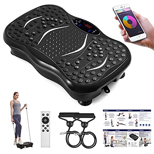 Vibration Plate Exercise Machine – Whole Body Workout Machine ，Fitness Vibration Platform Machine for Weight Loss & Foots Massage with Loop Bands + Bluetooth + Remote, 99 Levels