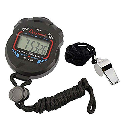 AKOAK Sports and Referee Digital Stopwatch Timer/W Bonus Stainless Steel Coach Whistle with Lanyard