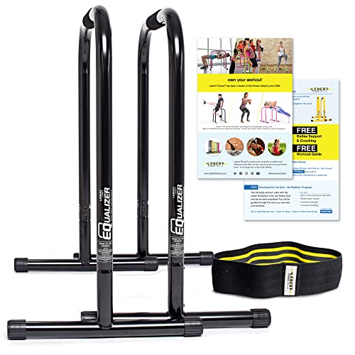 Lebert Fitness EQualizers Original Dip Bars XL | Total Body Strengthener Pull Up Bar Home, Gym, Office, Exercise Equipment Dip Station | Hip Resistance Band | Online Workout Videos | Black