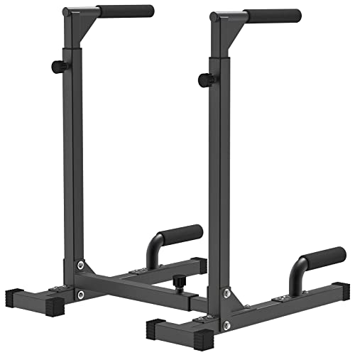 SELEWARE Solid Dip Bar Attachment, Adjustable Width & Height Dip Station Home Gym Fitness Equipment, Multifunctional Strength Training Dip Stand W/ Push Up Bar for Tricep Dips L-Sits, 1000lbs Capacity