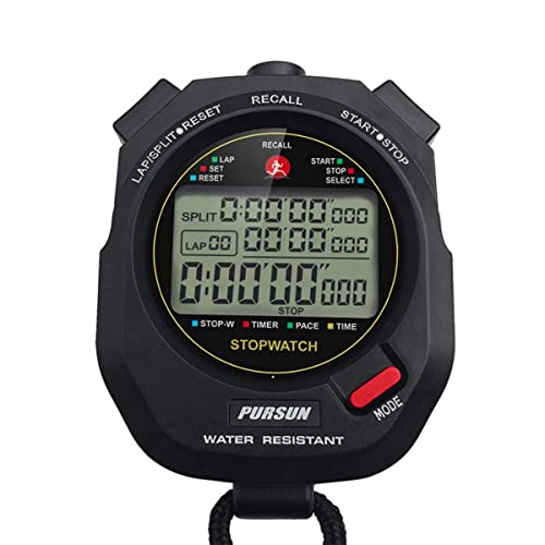 Sport Stopwatch Timer with 100X2laps Split Memory/0.001second Timing,Professional Recall Stop Watch Large Display Alarm Clock Multifunctional for Coach Referee Swimming Running Marathon Competition