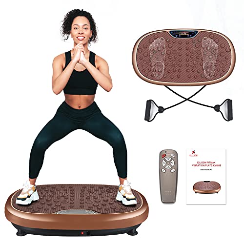 EILISON FitMax 3D XL Vibration Plate Exercise Machine – Whole Body Workout Vibration Fitness Platform w/Loop Bands – Home Traning Equipment Machine for Weight Loss, Shaping, Wellness, Recovery (Brown)