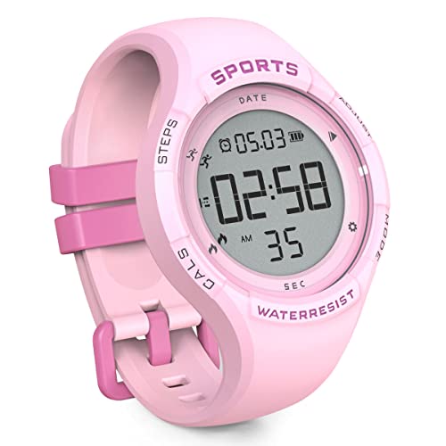 Non-Bluetooth Digital Fitness Tracker Watch, Walking Pedometer Watch, Waterproof 3D Step Counter, Alarm Clock, Stopwatch, Great Gift for Kids Chlidren Boys Girls Teens Women (Pink)