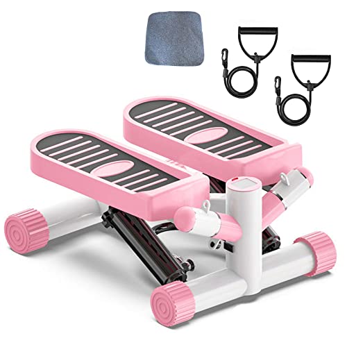 Ganggend Exercise Stepping Machine, Portable Mini Stair Steppers with Resistance Bands, Non-Slip Foot Pads with LCD Display, Step Fitness Machines for Home Office Workout Gym (Pink)