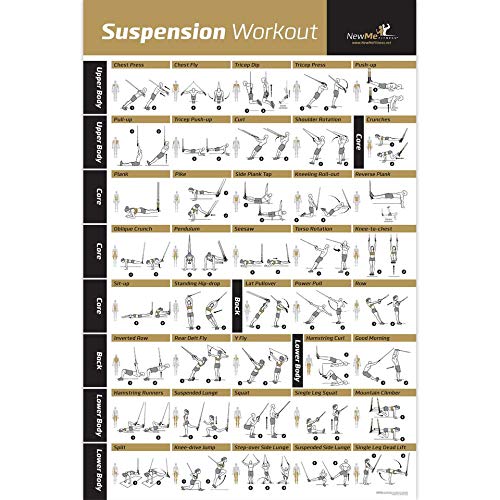 NewMe Fitness Workout Posters for Home Gym, Suspension Exercise Posters for Full Body Workout, Core Abs Legs Glutes & Upper Body Training Program (Vol 1)