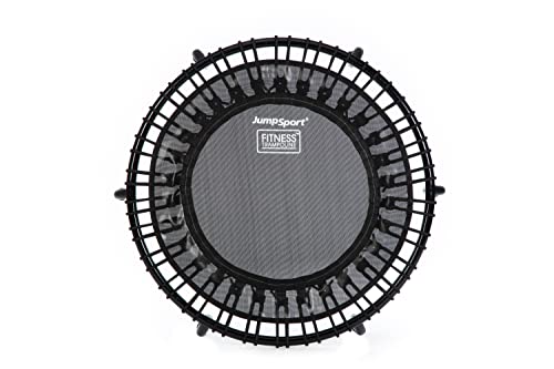 JumpSport 220 In Home Cardio Fitness Rebounder – Mini Trampoline with Premium Bungees, Workout DVD, and Online Access to Video Workouts – Safe, Sturdy and Gentle on the Body