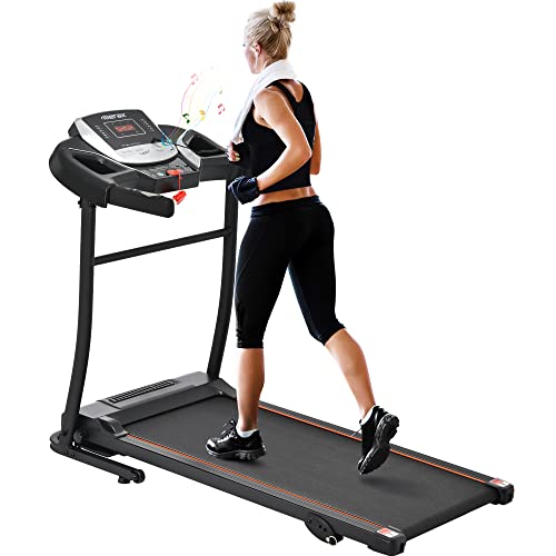 Merax Electric Folding Treadmill – Easy Assembly Fitness Motorized Running Jogging Machine with Speakers for Home Use, 12 Preset Programs (Black)