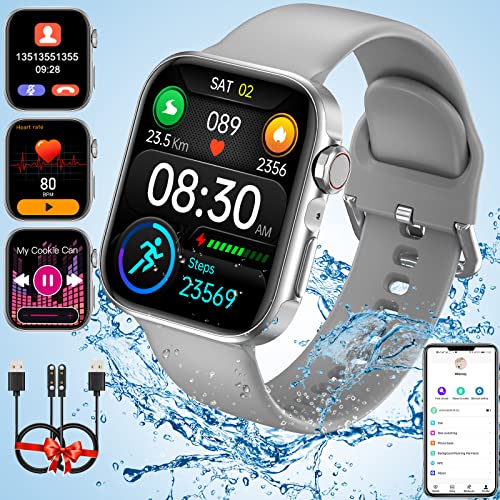 Smart Watch for Android iOS Phones Smart Watch for Men Women, 2023 Newest 1.81″ Touch Screen Fitness Tracker with Answer/Make Call Heart Rate, Bluetooth Smart Watches Waterproof Smartwatch Gray