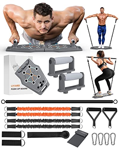 LOGARD Pro Push Up Board System, Portable Home Gym Workout Equipment, Strength Training Equipment with Elastic Resistance Bands, Push-up Stand, Pilates Stick, and More