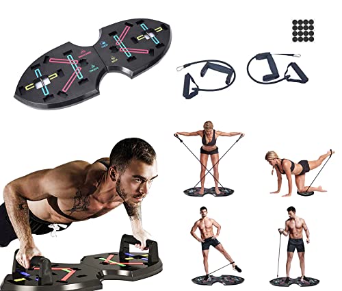 NC Multi-Function Foldable Push Up Board System with Resistance Tube Bands Pull Rope Bodybuilding Exercise Push-up Stand Board (Black, 25.210.2)