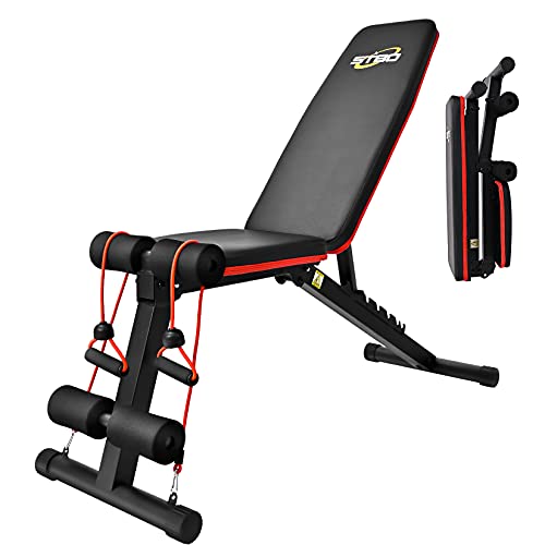STBO Adjustable Folding Weight Bench,Foldable Incline Decline Workout Bench Sit Up Bench with Resistance Band,Multifunctional Bench Home Gym Equipment for Full Body Workout