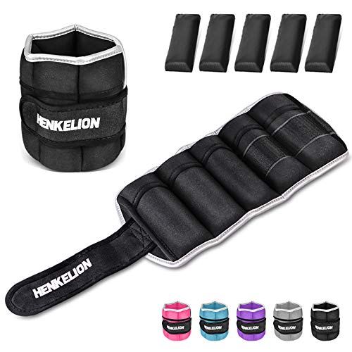 Henkelion 1 Pair 10 Lbs Adjustable Ankle Weights For Women Men Kids, Strength Training Wrist And Ankle Weights Set For Gym, Fitness Workout, Running, Lifting Exercise Leg Weights – each 5 Lbs Black