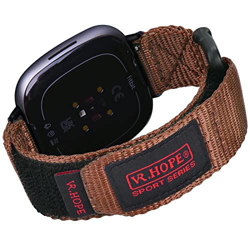 V.R.HOPE Watch Band Compatible with Fitbit Versa 3 / Versa 4 / Fitbit Sense/Sense 2 for Men, Nylon Sport Adjustable Strap Military Tactical Style Replacement Rugged Wristband (Brown)